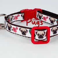 Pugs cat or small dog collar 1/2" wide adjustable handmade bell Or leash