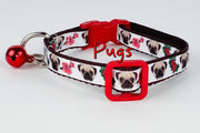 Pugs cat or small dog collar 1/2" wide adjustable handmade bell or leash Petcollarshandmade