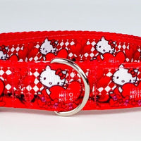 Valentine Hello Kitty dog collar handmade adjustable buckle 1"wide or leash