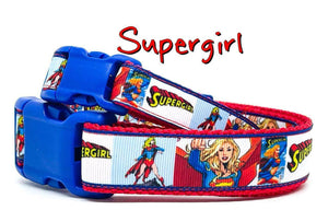 Supergirl dog collar handmade adjustable buckle collar 1" or 5/8" wide or leash