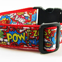 Super Hero dog collar handmade adjustable buckle collar 1" wide or leash