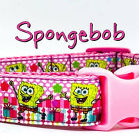 Spongebob dog collar handmade adjustable buckle collar 1" wide or leash pink