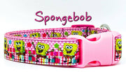 Spongebob dog collar handmade adjustable buckle collar 1" wide or leash pink Petcollarshandmade