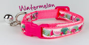 Watermelon cat or small dog collar 1/2" wide adjustable handmade bell or leash