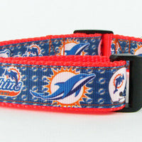 Dolphins dog collar handmade adjustable buckle collar football 1" wide or leash - Furrypetbeds