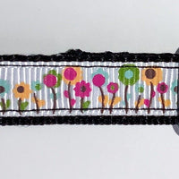 Flowers cat or small dog collar 1/2" wide adjustable handmade bell or leashes