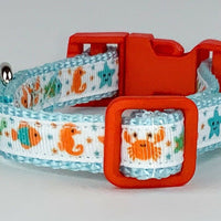 Ocean Life cat or small dog collar 1/2" wide adjustable handmade bell leash - Furrypetbeds