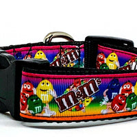 M & M's candy dog collar handmade adjustable buckle  1" or 5/8" wide or leash Petcollarshandmade