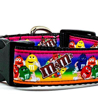 M & M's candy dog collar handmade adjustable buckle  1" or 5/8" wide or leash Petcollarshandmade