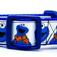 Cookie Monster dog collar handmade adjustable buckle 1" or 5/8" wide or leash Petcollarshandmade