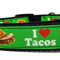 I Love Tacos dog collar handmade adjustable buckle 1" or 5/8" wide or leash