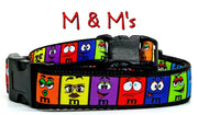 M & M's candy dog collar handmade adjustable buckle  1" or 5/8" wide or leash Petcollarshandmade