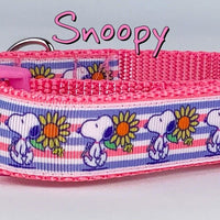 Snoopy dog collar handmade adjustable buckle collar 1" wide leash fabric $12