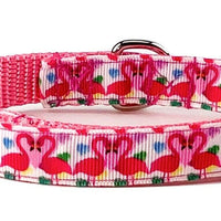 Pink Flamingo Dog collar handmade adjustable buckle 5/8"wide or leash