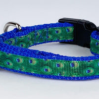 Peacock cat or small dog collar 1/2" wide adjustable handmade bell or leash Petcollarshandmade