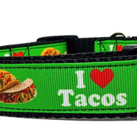 I Love Tacos dog collar handmade adjustable buckle 1" or 5/8" wide or leash