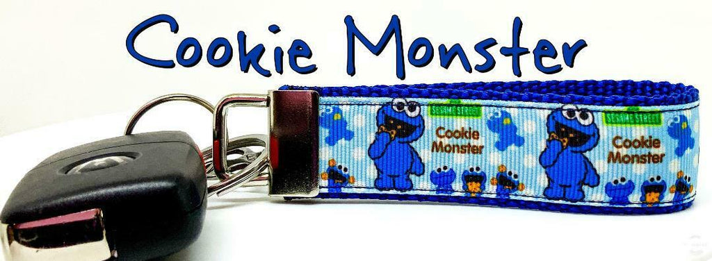 Cookie Monster Key Fob Wristlet Keychain 1"wide Zipper pull Camera strap - Furrypetbeds