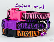 Animal Print cat or small dog collar 1/2" wide adjustable handmade bell or leash