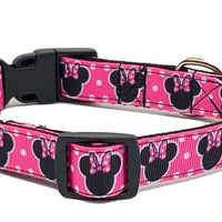 Minnie Mouse Dog collar handmade adjustable buckle 1"or 5/8"wide or leash