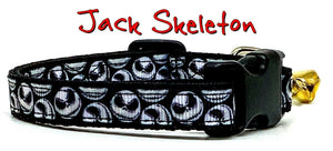 Jack Skeleton cat or small dog collar 1/2" wide adjustable handmade bell or leash