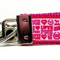 I Love Pink Key Fob Wristlet Keychain 1"wide Zipper pull Camera strap handmade - Furrypetbeds