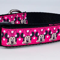 Minnie Mouse Dog collar handmade adjustable buckle 1" or 5/8" wide or leash