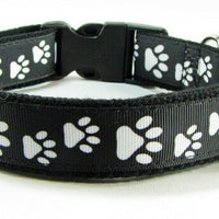 Paw Print dog collar handmade adjustable buckle collar 1" wide or leash fabric - Furrypetbeds