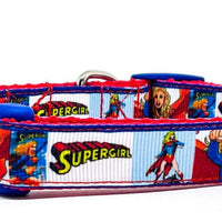 Supergirl dog collar handmade adjustable buckle collar 5/8" wide or leash Petcollarshandmade