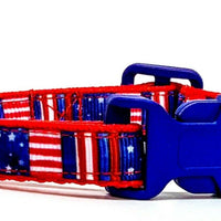 USA Flag cat or small dog collar 1/2" wide adjustable handmade bell or leash