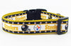 Steelers dog collar handmade adjustable buckle football 1" or 5/8" wide or leash Petcollarshandmade