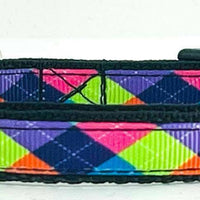 Argyle cat or small dog collar 1/2" wide adjustable handmade bell or leash