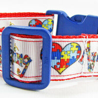 Autism Awareness dog collar handmade adjustable buckle collar 1 wide or leash - Furrypetbeds