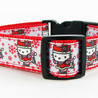 Hello Kitty Winter dog collar Handmade adjustable buckle collar 1" wide leash - Furrypetbeds