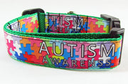 Autism Awareness dog collar handmade adjustable buckle 1 or 5/8" wide or leash