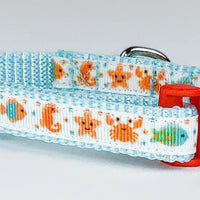 Ocean Life cat or small dog collar 1/2" wide adjustable handmade bell leash - Furrypetbeds