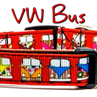 VW Bus dog collar handmade  adjustable buckle collar 1" or 5/8" wide or leash