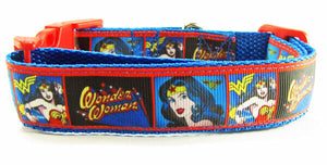 Wonder Woman dog collar handmade adjustable buckle 1" or 5/8" wide or leash