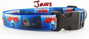 Jaws dog collar handmade adjustable buckle collar 1" or 5/8" wide or leash movie Petcollarshandmade