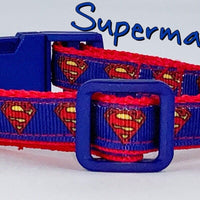 Superman cat or small dog collar 1/2" wide adjustable handmade bell or leash