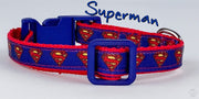 Superman cat or small dog collar 1/2" wide adjustable handmade bell or leash