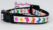 Butterflies cat or small dog collar 1/2" wide adjustable handmade bell or leash