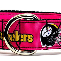 Steelers girl dog collar handmade adjustable buckle 1" or 5/8" wide or leash Petcollarshandmade