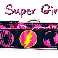Supergirl dog collar handmade adjustable buckle collar 5/8" wide or leash pink