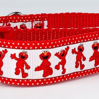 Elmo dog collar handmade adjustable buckle collar 1" wide or leash Petcollarshandmade