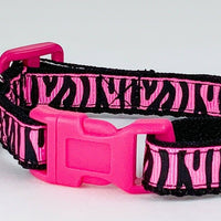 Zebra Print cat & small dog collar 1/2" wide adjustable handmade bell leash - Furrypetbeds