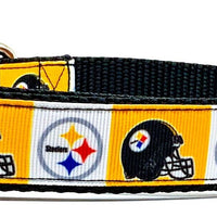 Steelers dog collar handmade adjustable buckle football 1" or 5/8" wide or leash Petcollarshandmade