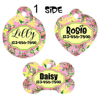 Pet ID Tag Lilly Floral Personalized Custom Double Sided Pet Tag w/name & number - Furrypetbeds