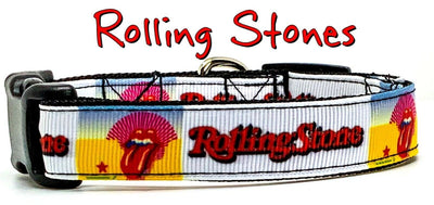 Rolling Stones dog collar handmade adjustable buckle collar 5/8