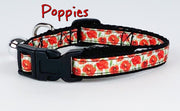 Poppies cat or small dog collar 1/2" wide adjustable handmade bell or leash Petcollarshandmade