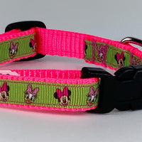 Minnie Mouse cat or small dog collar 1/2" wide adjustable handmade bell or leash Petcollarshandmade